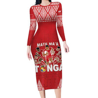 Custom Tonga Rugby Family Matching Long Sleeve Bodycon Dress and Hawaiian Shirt Tonga Mate Ma'a Take The Lead LT05 Mom's Dress Red - Polynesian Pride
