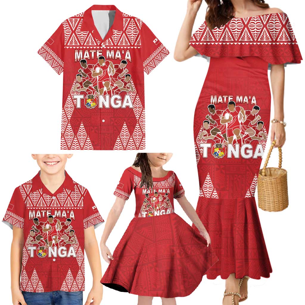 Custom Tonga Rugby Family Matching Mermaid Dress and Hawaiian Shirt Tonga Mate Ma'a Take The Lead LT05 - Polynesian Pride