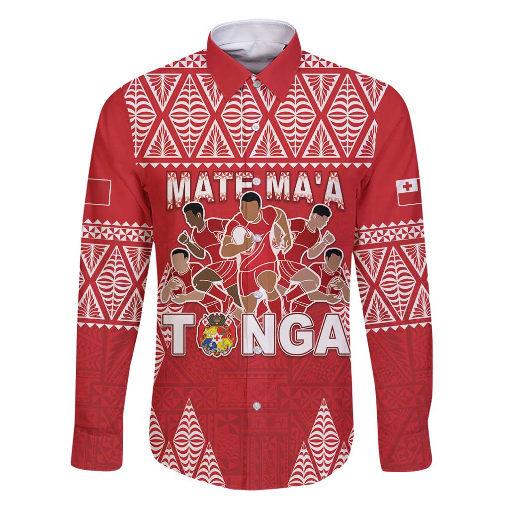 Custom Tonga Rugby Family Matching Mermaid Dress and Hawaiian Shirt Tonga Mate Ma'a Take The Lead LT05 Dad's Shirt - Long Sleeve Red - Polynesian Pride