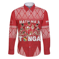 Custom Tonga Rugby Family Matching Mermaid Dress and Hawaiian Shirt Tonga Mate Ma'a Take The Lead LT05 Dad's Shirt - Long Sleeve Red - Polynesian Pride