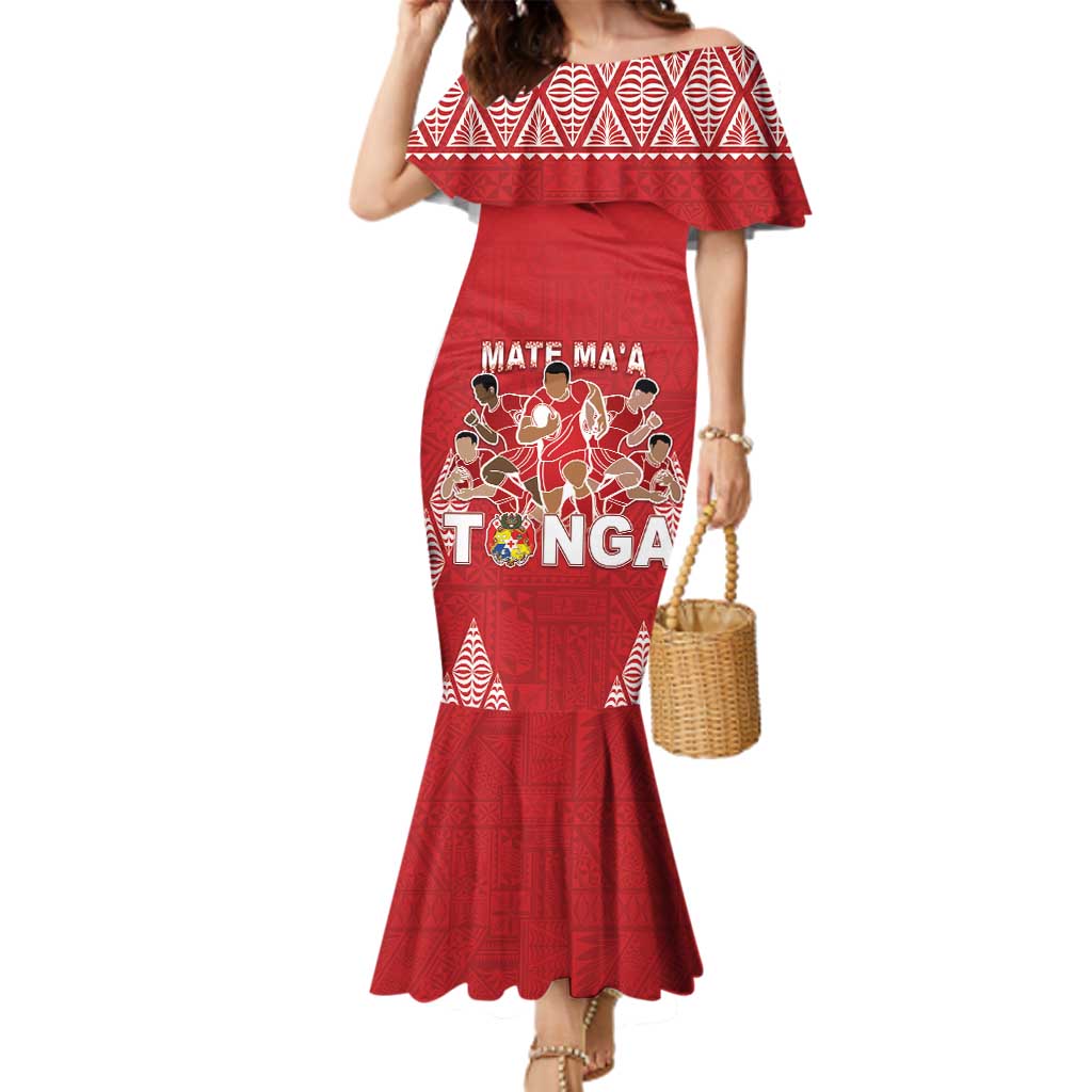 Custom Tonga Rugby Family Matching Mermaid Dress and Hawaiian Shirt Tonga Mate Ma'a Take The Lead LT05 Mom's Dress Red - Polynesian Pride