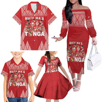 Custom Tonga Rugby Family Matching Off The Shoulder Long Sleeve Dress and Hawaiian Shirt Tonga Mate Ma'a Take The Lead LT05 - Polynesian Pride