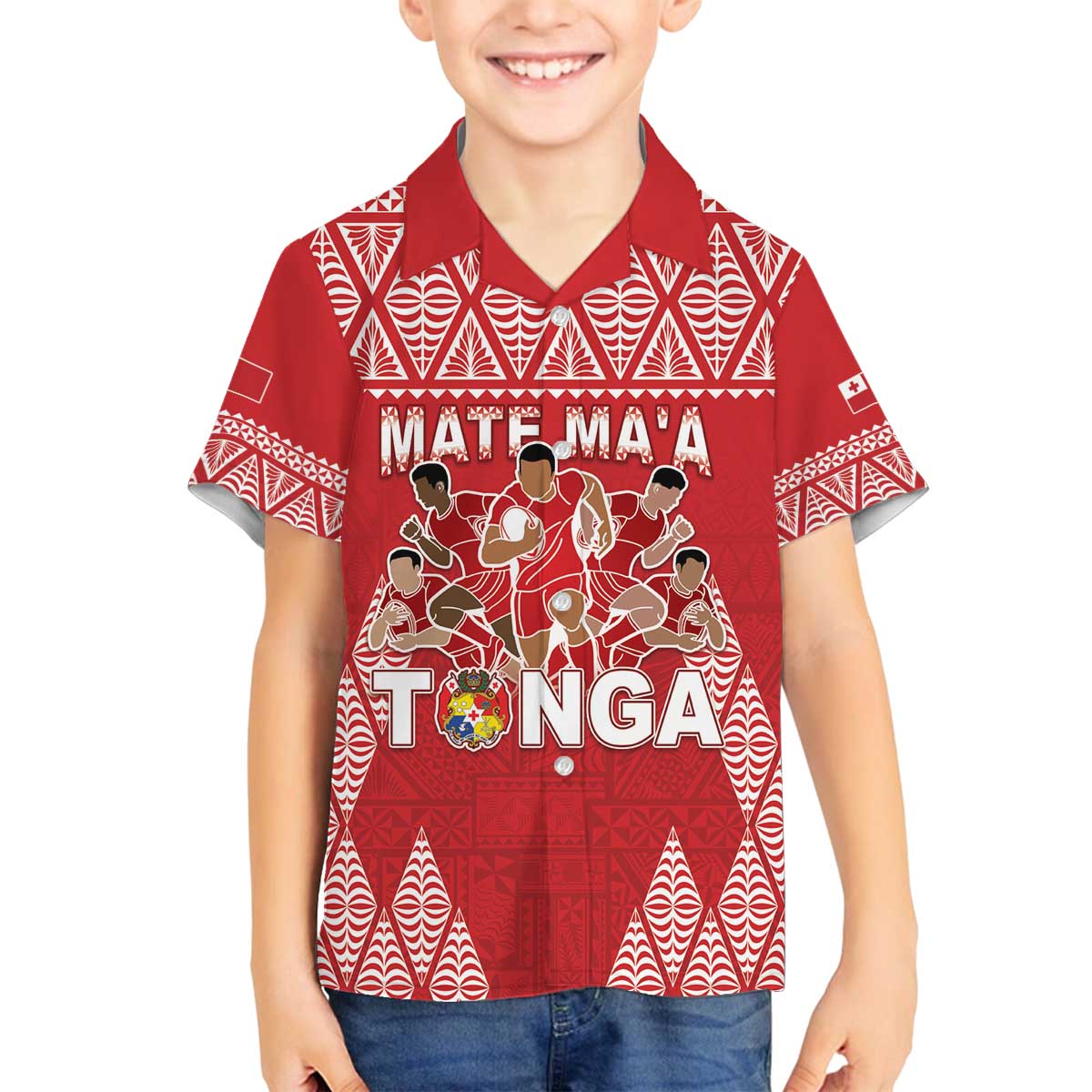 Custom Tonga Rugby Family Matching Off The Shoulder Long Sleeve Dress and Hawaiian Shirt Tonga Mate Ma'a Take The Lead LT05 Son's Shirt Red - Polynesian Pride
