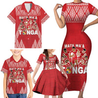 Custom Tonga Rugby Family Matching Short Sleeve Bodycon Dress and Hawaiian Shirt Tonga Mate Ma'a Take The Lead LT05 - Polynesian Pride