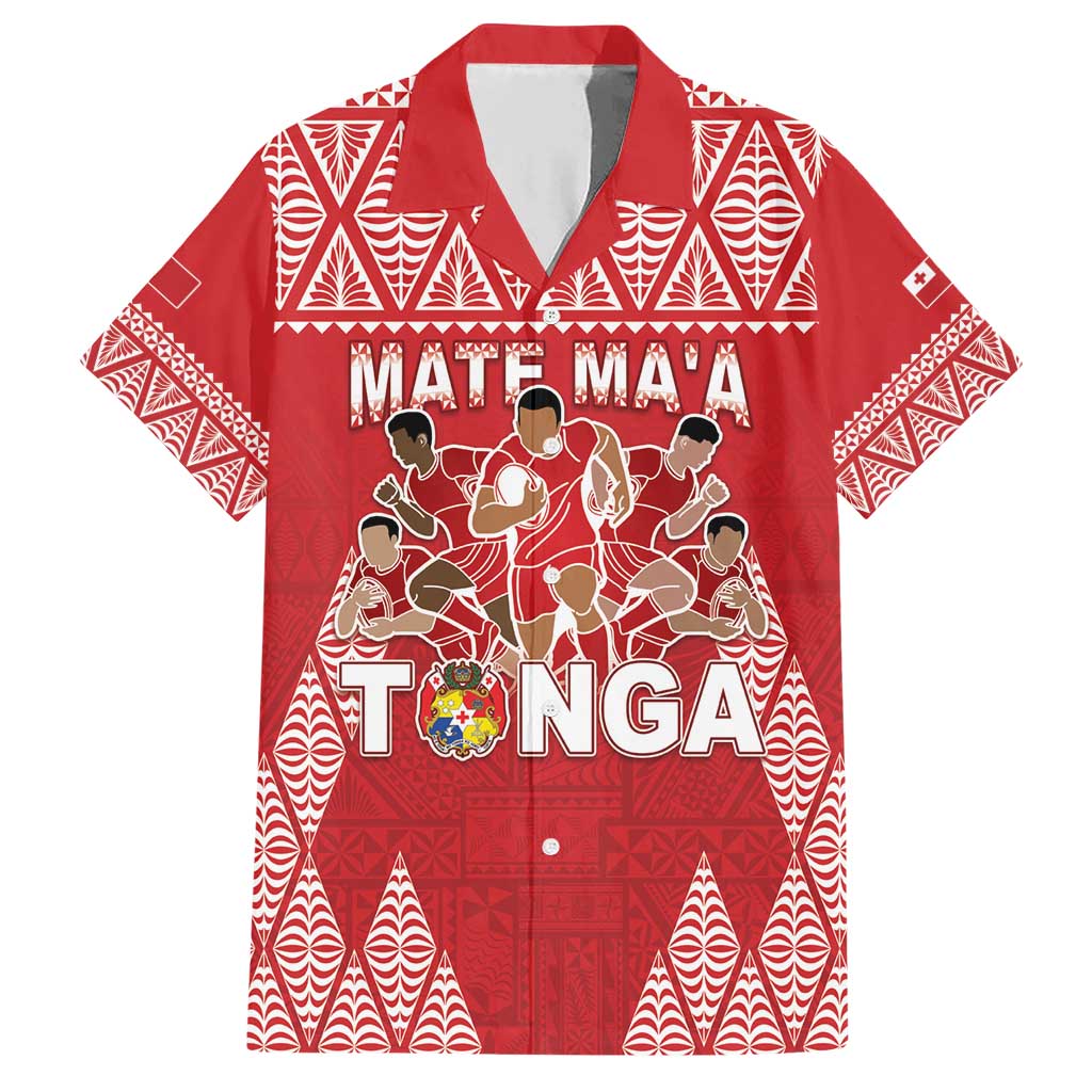 Custom Tonga Rugby Family Matching Short Sleeve Bodycon Dress and Hawaiian Shirt Tonga Mate Ma'a Take The Lead LT05 Dad's Shirt - Short Sleeve Red - Polynesian Pride