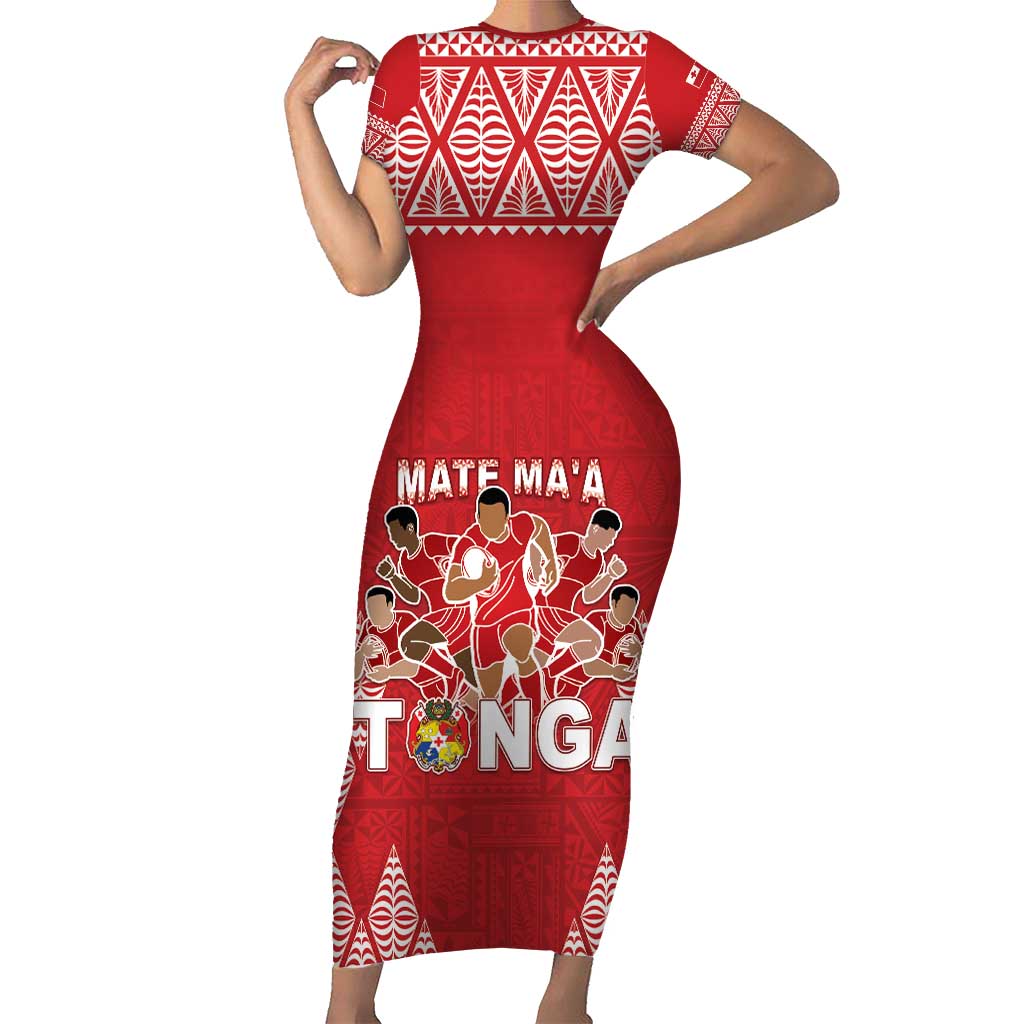 Custom Tonga Rugby Family Matching Short Sleeve Bodycon Dress and Hawaiian Shirt Tonga Mate Ma'a Take The Lead LT05 Mom's Dress Red - Polynesian Pride