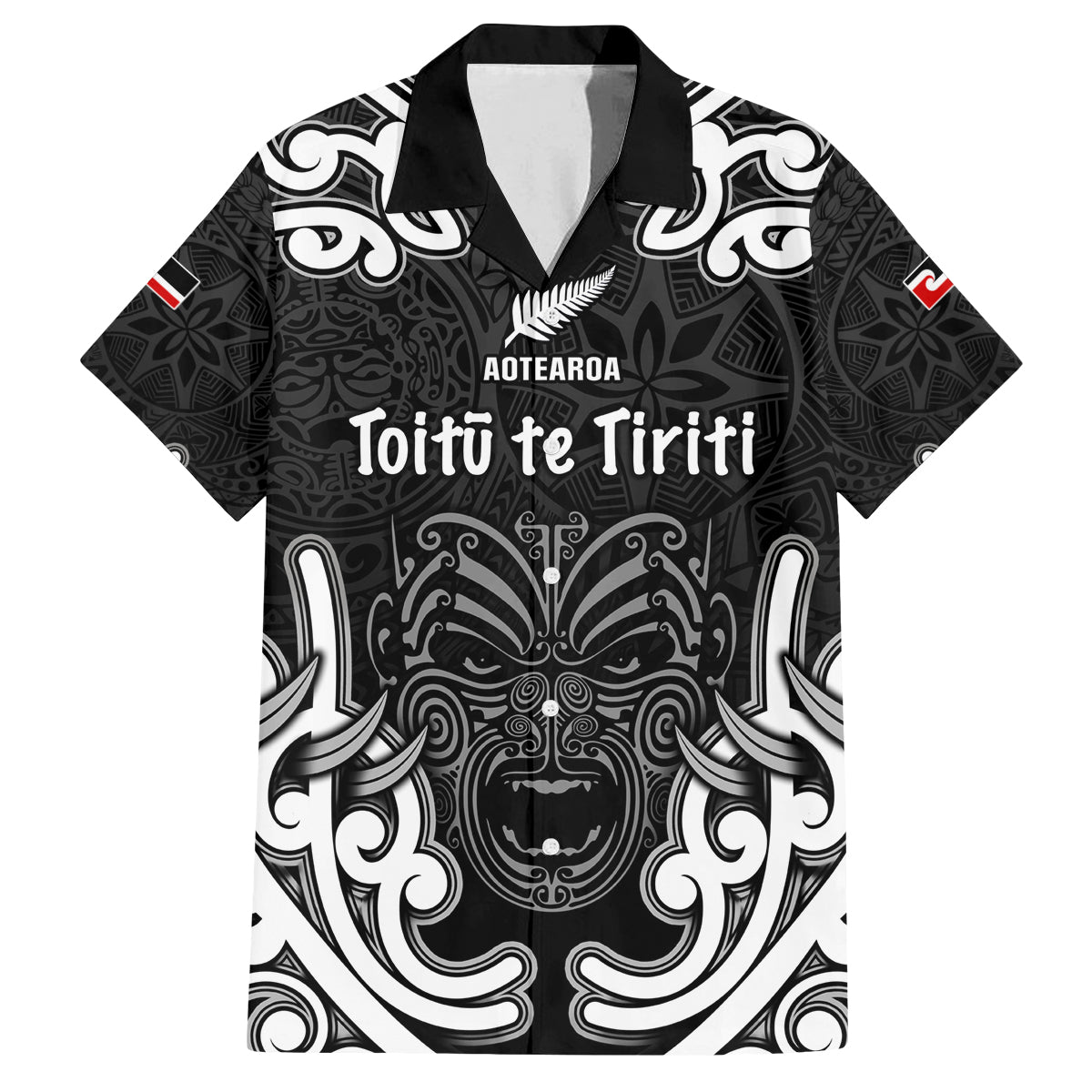 Personalised Aotearoa Family Matching Summer Maxi Dress and Hawaiian Shirt Toitu Te Tiriti O Waitangi LT05 Dad's Shirt - Short Sleeve Black - Polynesian Pride