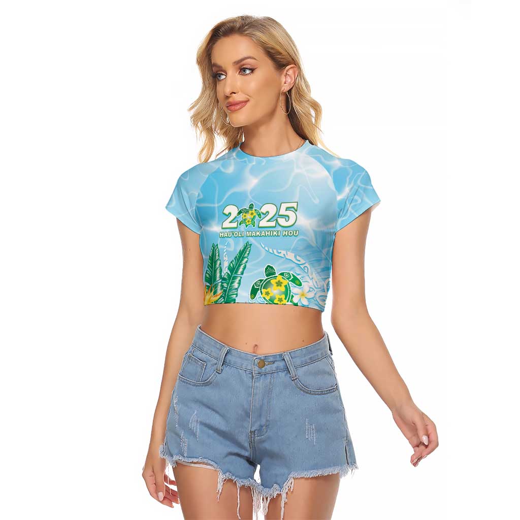 Personalised 2025 Aloha Hawaii Raglan Cropped T Shirt Tropical Flowers And Honu