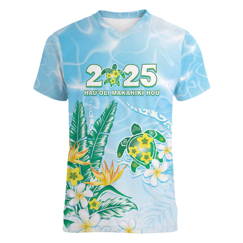 Personalised 2025 Aloha Hawaii Women V-Neck T-Shirt Tropical Flowers And Honu