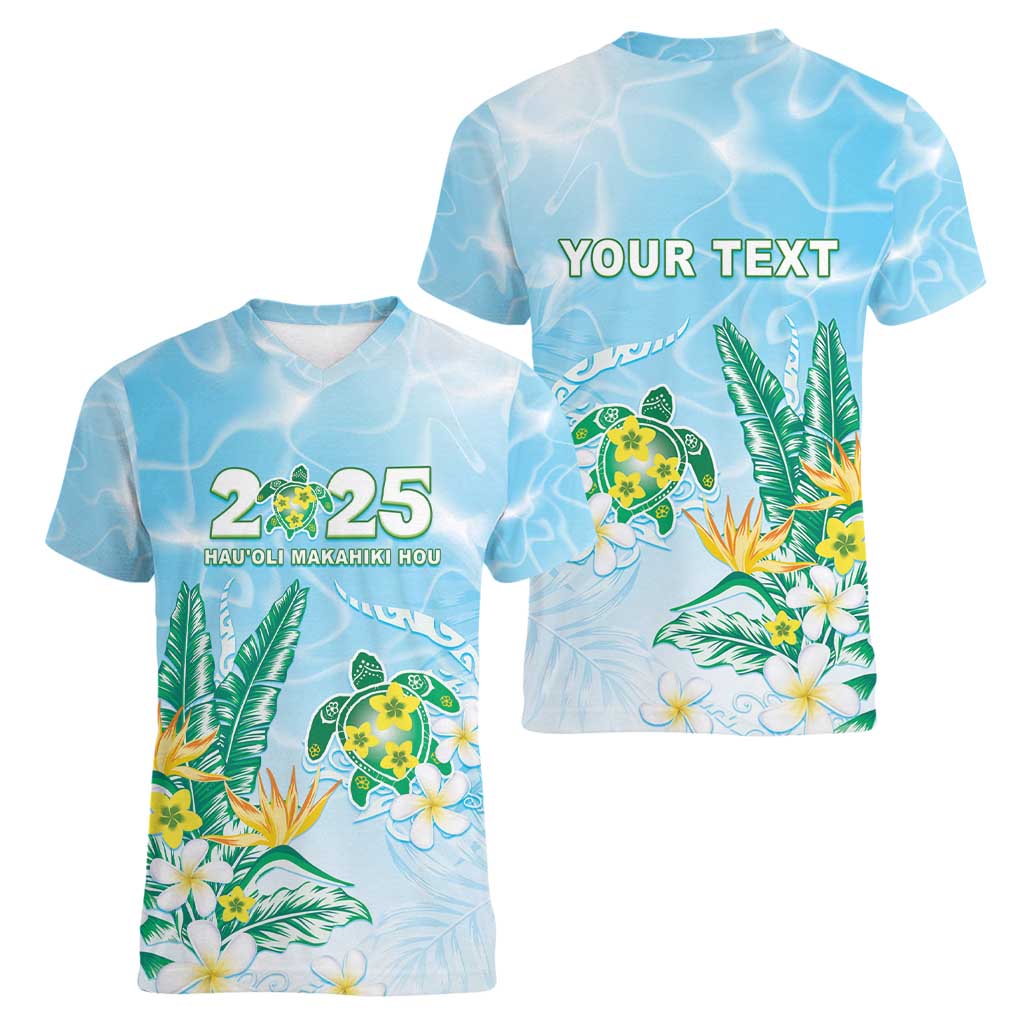 Personalised 2025 Aloha Hawaii Women V-Neck T-Shirt Tropical Flowers And Honu