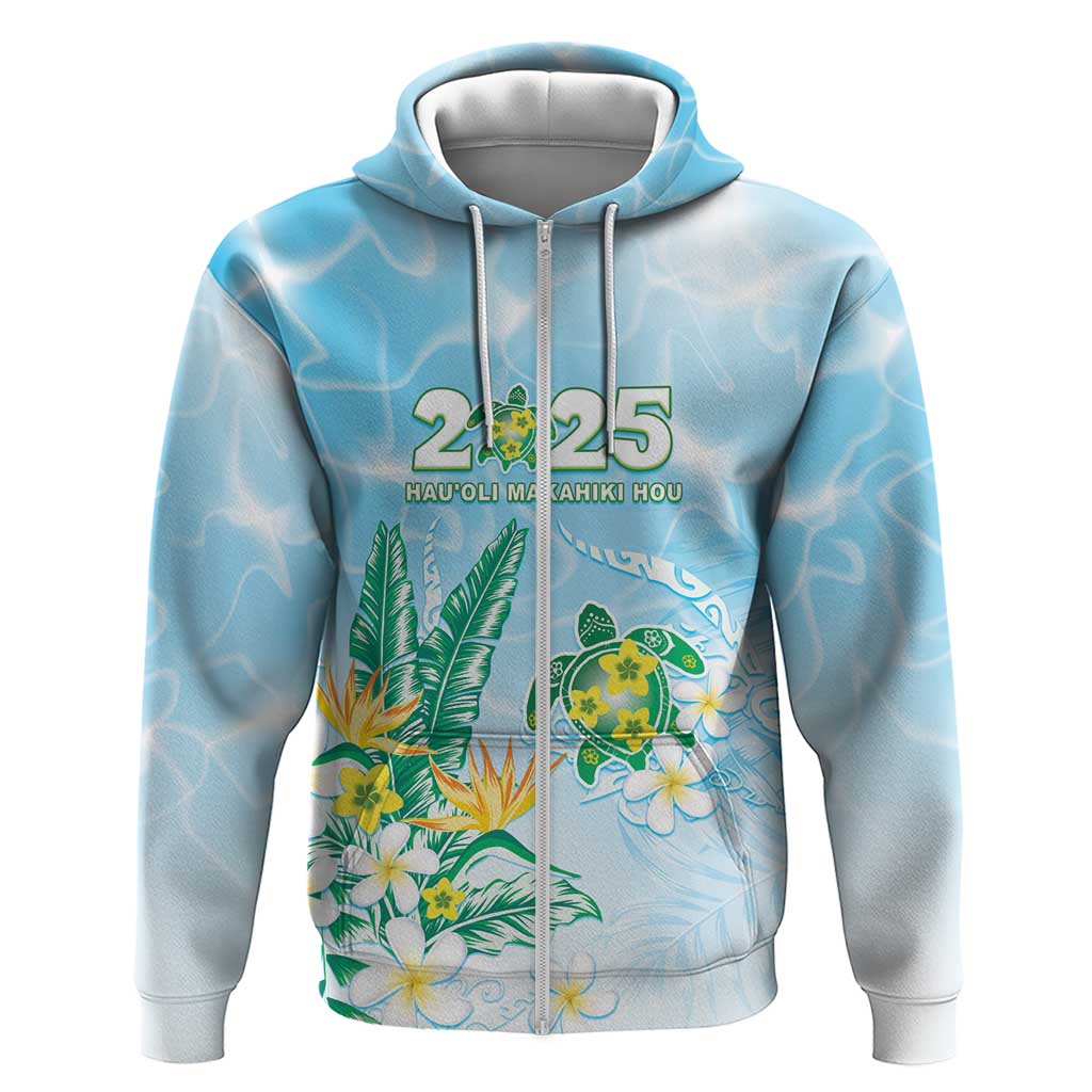 Personalised 2025 Aloha Hawaii Zip Hoodie Tropical Flowers And Honu