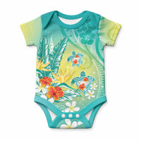 Hawaii Honu Baby Onesie Tropical Flowers Turquoise Gradient LT05 Turquoise - Polynesian Pride