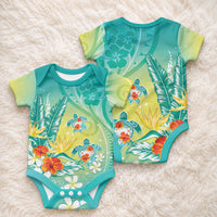 Hawaii Honu Baby Onesie Tropical Flowers Turquoise Gradient LT05 - Polynesian Pride