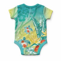 Hawaii Honu Baby Onesie Tropical Flowers Turquoise Gradient LT05 - Polynesian Pride