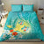 Hawaii Honu Bedding Set Tropical Flowers Turquoise Gradient