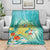 Hawaii Honu Blanket Tropical Flowers Turquoise Gradient