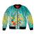 Hawaii Honu Bomber Jacket Tropical Flowers Turquoise Gradient