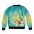 Hawaii Honu Bomber Jacket Tropical Flowers Turquoise Gradient