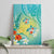 Hawaii Honu Canvas Wall Art Tropical Flowers Turquoise Gradient