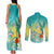 Hawaii Honu Couples Matching Tank Maxi Dress and Long Sleeve Button Shirt Tropical Flowers Turquoise Gradient