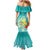 Hawaii Honu Family Matching Mermaid Dress and Hawaiian Shirt Tropical Flowers Turquoise Gradient