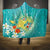 Hawaii Honu Hooded Blanket Tropical Flowers Turquoise Gradient