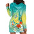 Hawaii Honu Hoodie Dress Tropical Flowers Turquoise Gradient