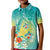 Hawaii Honu Kid Polo Shirt Tropical Flowers Turquoise Gradient