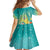 Hawaii Honu Kid Short Sleeve Dress Tropical Flowers Turquoise Gradient