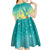 Hawaii Honu Kid Short Sleeve Dress Tropical Flowers Turquoise Gradient