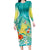 Hawaii Honu Long Sleeve Bodycon Dress Tropical Flowers Turquoise Gradient