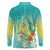 Hawaii Honu Long Sleeve Polo Shirt Tropical Flowers Turquoise Gradient