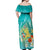 Hawaii Honu Off Shoulder Maxi Dress Tropical Flowers Turquoise Gradient