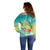 Hawaii Honu Off Shoulder Sweater Tropical Flowers Turquoise Gradient