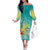 Hawaii Honu Off The Shoulder Long Sleeve Dress Tropical Flowers Turquoise Gradient