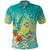 Hawaii Honu Polo Shirt Tropical Flowers Turquoise Gradient