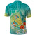 Hawaii Honu Polo Shirt Tropical Flowers Turquoise Gradient