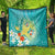 Hawaii Honu Quilt Tropical Flowers Turquoise Gradient