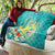 Hawaii Honu Quilt Tropical Flowers Turquoise Gradient