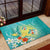 Hawaii Honu Rubber Doormat Tropical Flowers Turquoise Gradient