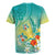 Hawaii Honu Rugby Jersey Tropical Flowers Turquoise Gradient