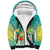 Hawaii Honu Sherpa Hoodie Tropical Flowers Turquoise Gradient