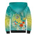 Hawaii Honu Sherpa Hoodie Tropical Flowers Turquoise Gradient