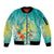 Hawaii Honu Sleeve Zip Bomber Jacket Tropical Flowers Turquoise Gradient