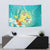 Hawaii Honu Tapestry Tropical Flowers Turquoise Gradient