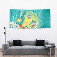 Hawaii Honu Tapestry Tropical Flowers Turquoise Gradient
