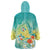 Hawaii Honu Wearable Blanket Hoodie Tropical Flowers Turquoise Gradient