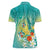 Hawaii Honu Women Polo Shirt Tropical Flowers Turquoise Gradient