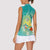 Hawaii Honu Women Sleeveless Polo Shirt Tropical Flowers Turquoise Gradient