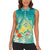 Hawaii Honu Women Sleeveless Polo Shirt Tropical Flowers Turquoise Gradient